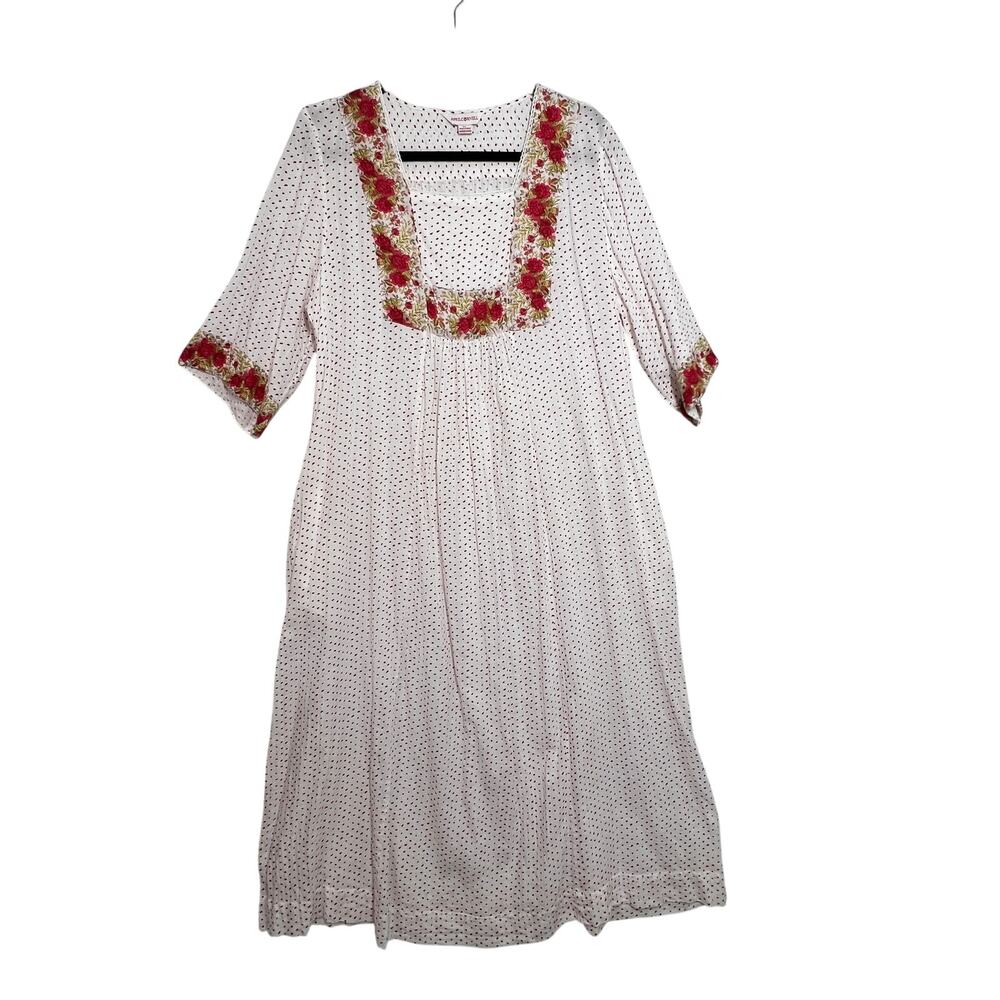 APRIL CORNELL Womens XL White Red Floral Polka Dot Cotton Nightgown Cottagecore
